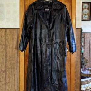 Black Leather Full Length Trench coat XL